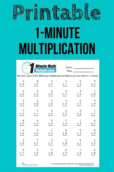 Multiplication 3 minute drill V (10 Math Worksheets with answers)/pdf/ Year 2,3,4/ Grade 2,3,4/Printable worksheets/ Basic multiplication. . Minute math pdf